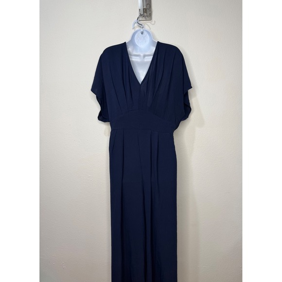 Cupshe Navy Blue Textured Wide Leg Jumpsuit V-Neck Short Sleeve XL - Picture 4 of 7